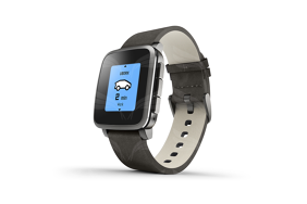 Pebble Time Steel Black Gray Leather / išmanusis laikrodis