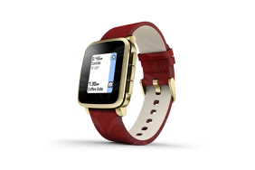 Pebble Time Steel Gold Red Leather / išmanusis laikrodis